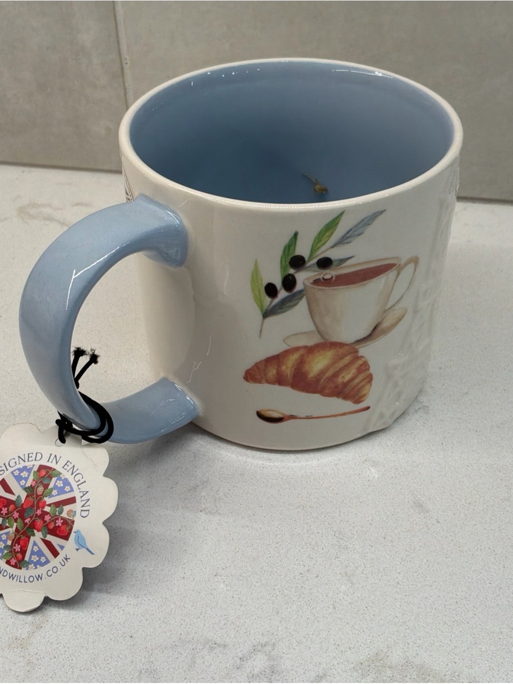 NWT Bluebird and Willow Coffee Mug British Design Paris Theme Stonewear Mug Tea